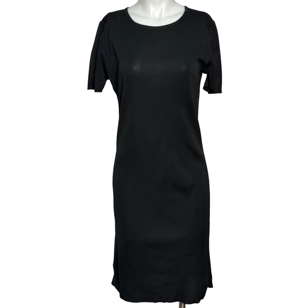 Ming Wang Black Short‎ Sleeve Knit Midi Dress Classic Minimalist